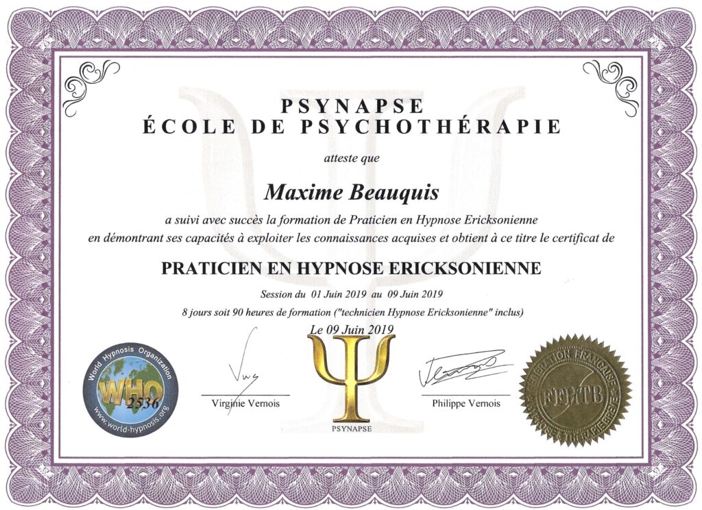 certificat praticien hypnose
